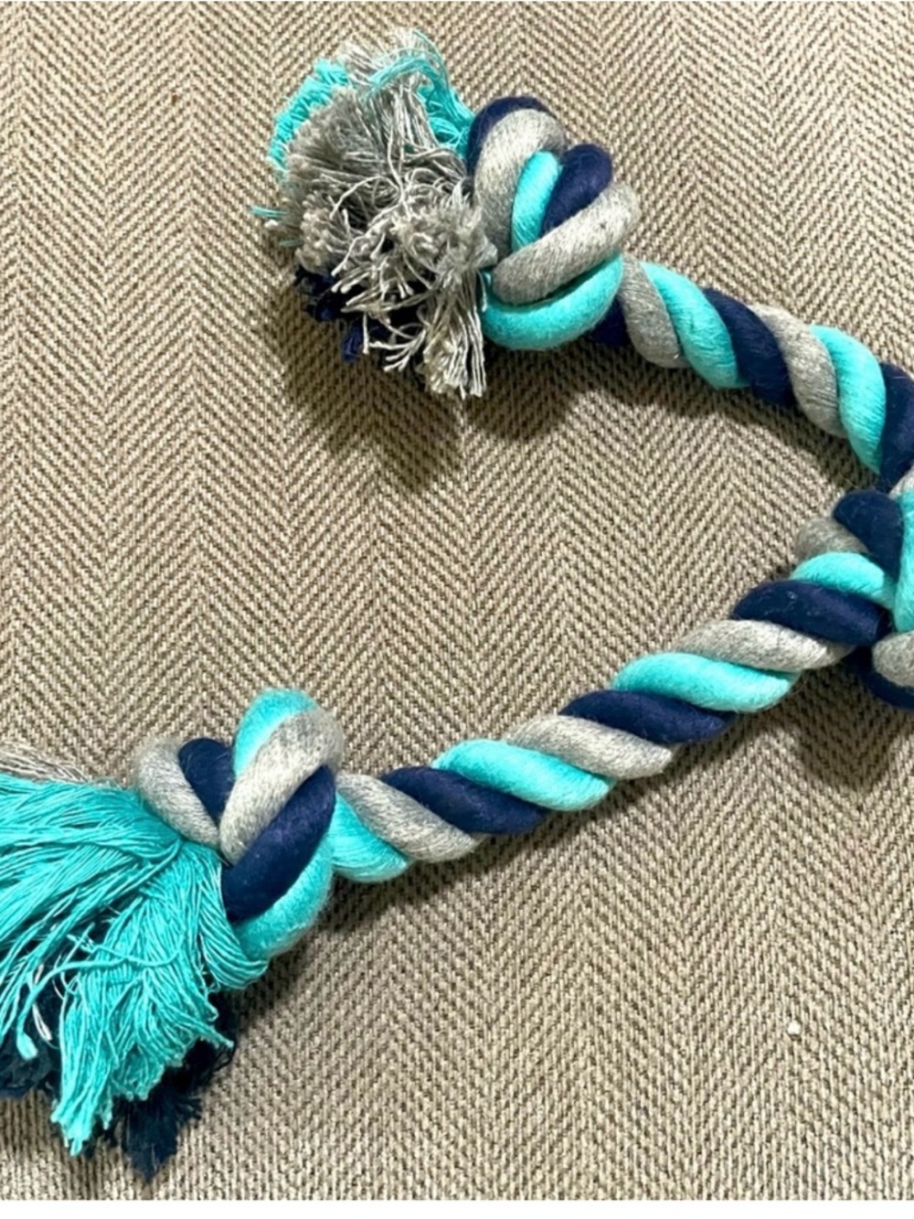 Turquoise Navy Gray Braided Rope Toy